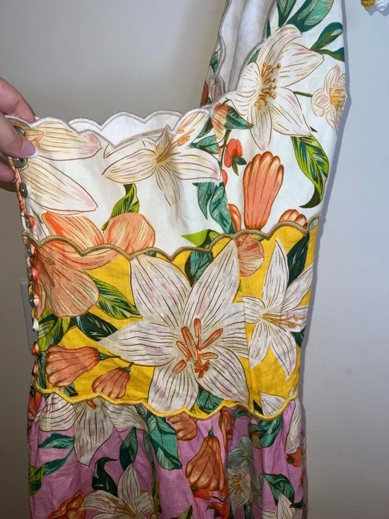 Farm Rio Guaragarden 100% Linen Halter Midi Dress Button Back Floral NWT Large - Picture 13 of 16